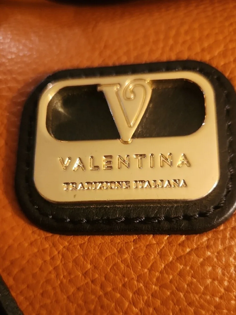 Valentina Tan Leather Shoulder Bag with Black Straps and Gold Hardware